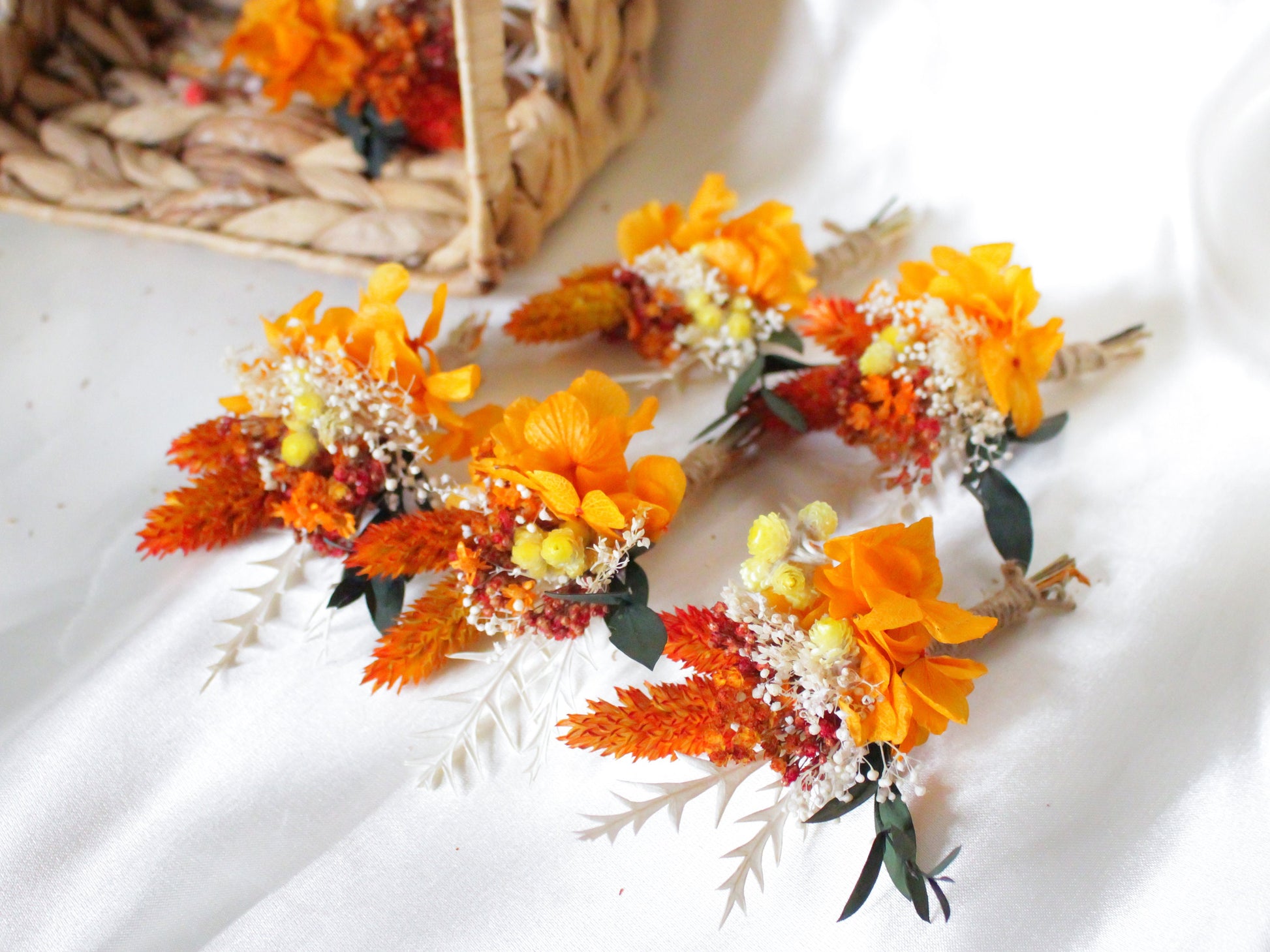 AURA wedding buttonhole for bridal and groom, Terracotta orange boutonniere for wedding