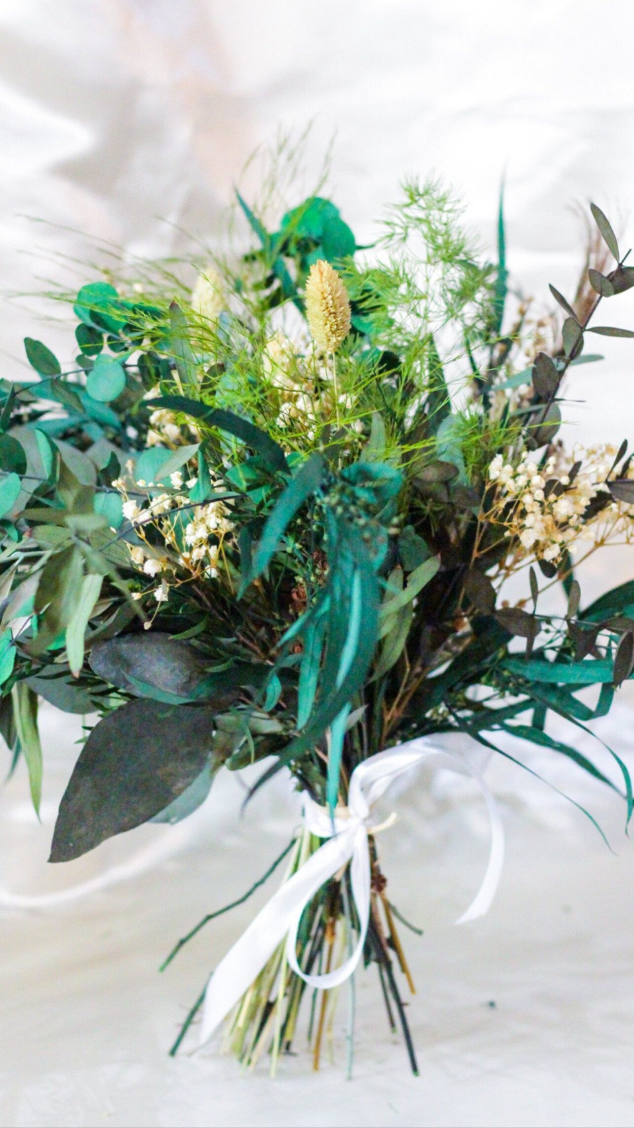 Preserved greenery composition floral bridal bunch, boho chic decoration, wedding bunch, home decoration