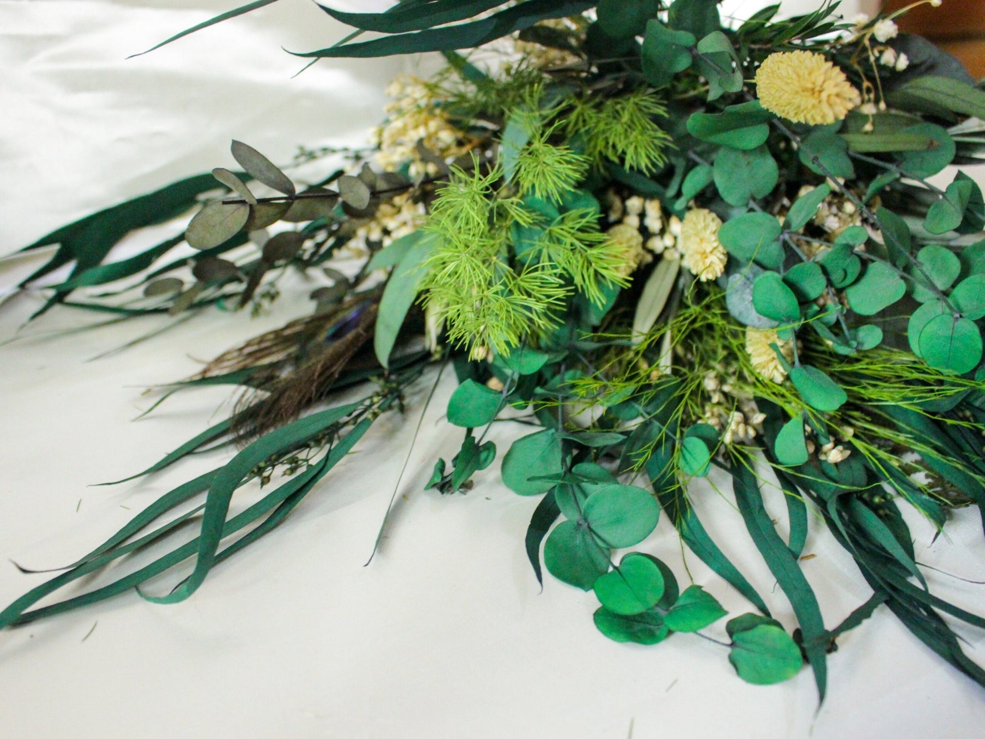 Preserved greenery composition floral bridal bunch, boho chic decoration, wedding bunch, home decoration