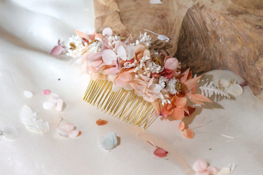 ESTELLE Mauve pink hair comb preserved hortensia , bridal accessories, wedding accessories DYI