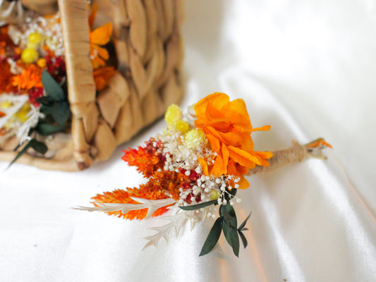 AURA wedding buttonhole for bridal and groom, Terracotta orange boutonniere for wedding