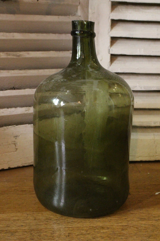 Dame Jeanne vert olive cylinder 10L, ancien vase vintage, antique vase 1960s