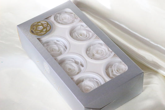 Pack of 8 Preserved rose White pure size L 5-6cm, decoration de mariage, DIY jewelry