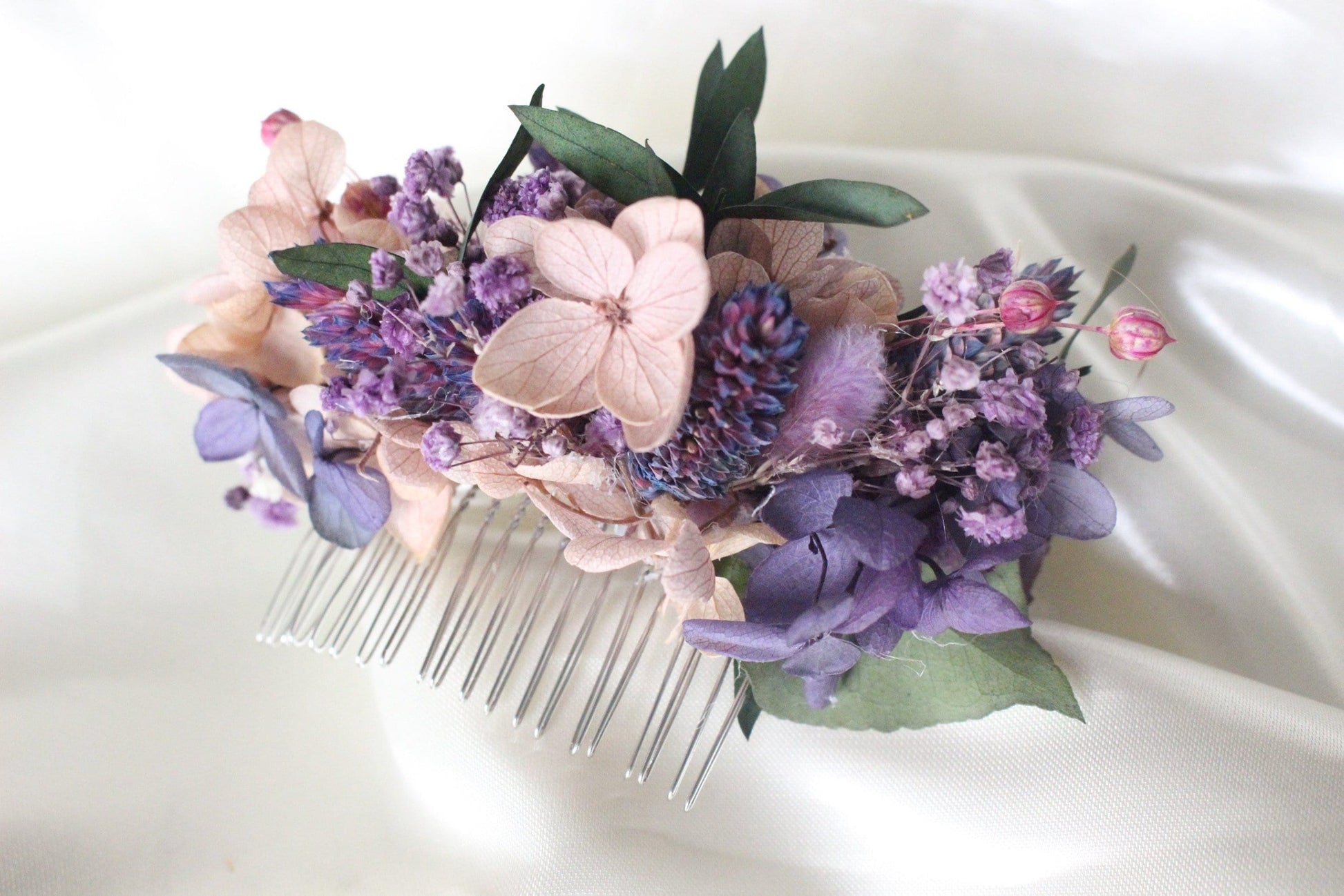 Sweet violet hair comb preserved hortensia lavender color mix purple , bridal accessories, wedding accessories DYI