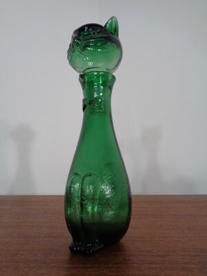 Rare Vintage Cat 14 inch tall Empoli decanter green color - Vintage art deco,Vintage empoli Made in Italy since 1960s