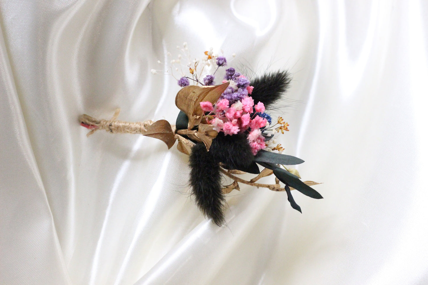 MILA wedding buttonhole for bridal and groom, Boutonnière fleurs séchées pour mariage