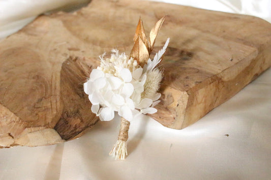 DORIAN boutonniere white cream preserved groom accessories, wedding DYI