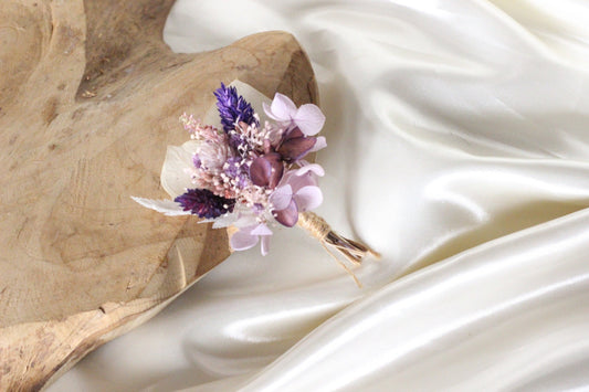 LILAC boutonniere preserved foliage mix dried flower, bridal accessories, wedding DYI