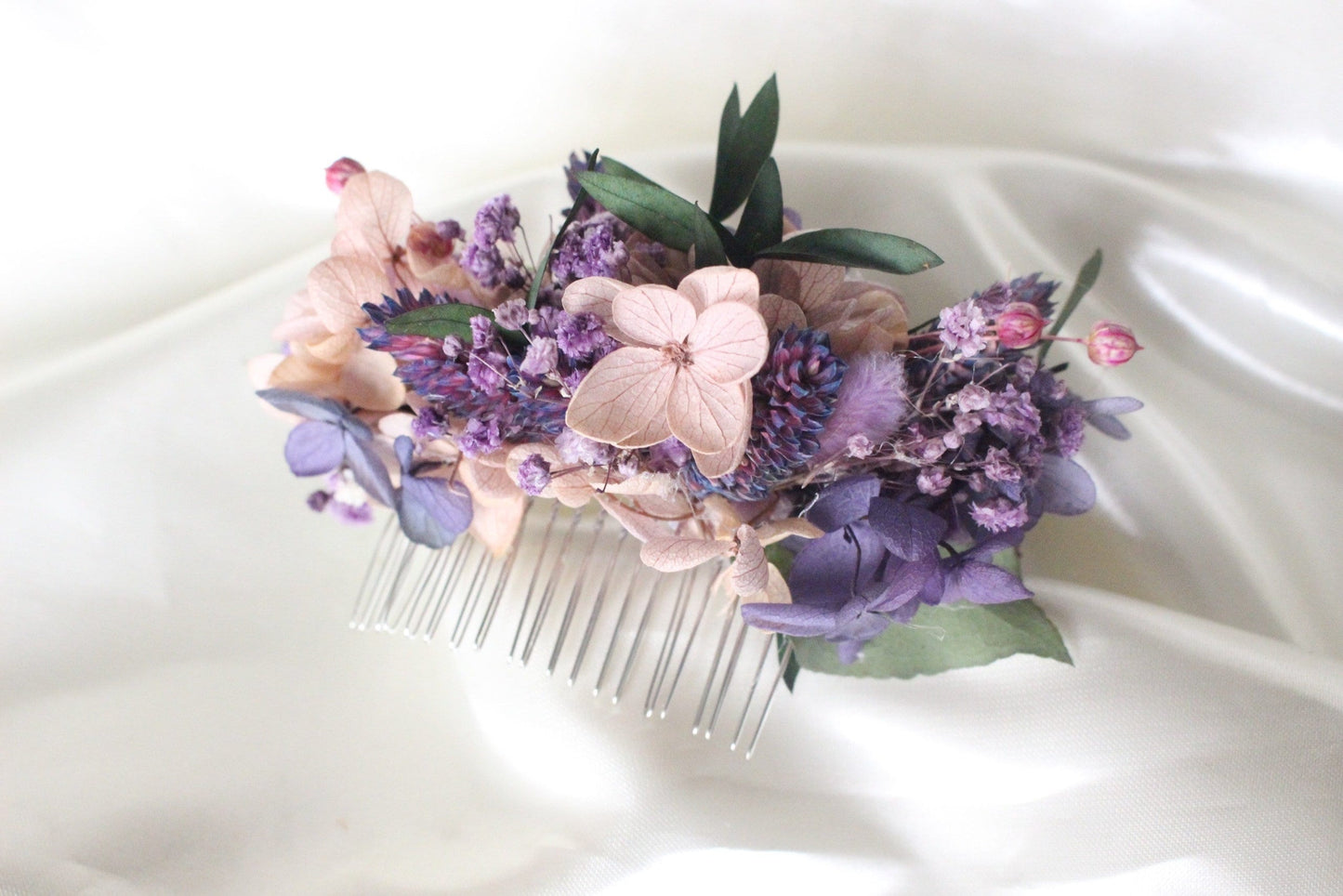 Sweet violet hair comb preserved hortensia lavender color mix purple , bridal accessories, wedding accessories DYI
