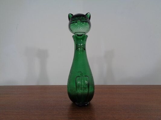 Rare Vintage Cat 14 inch tall Empoli decanter green color - Vintage art deco,Vintage empoli Made in Italy since 1960s