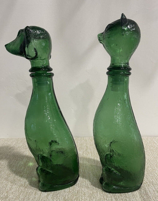 Rare Vintage Cat & Dog 14 inch tall Green Empoli decanter, Vintage art deco,Vintage empoli Made in Italy since 1960s