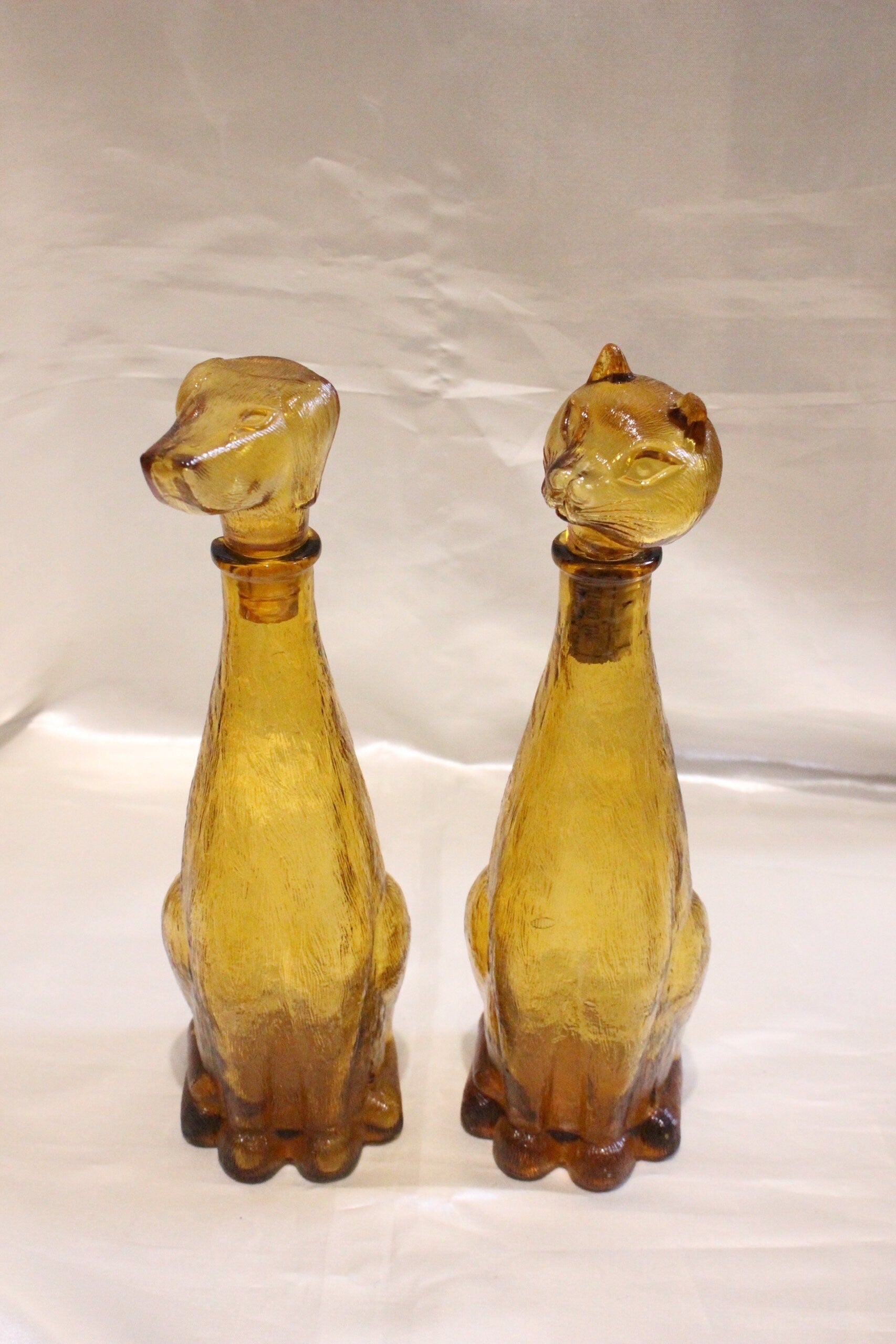 Vintage Cat & Dog 12 inch tall Amber color - Empoli decanter, Vintage art deco,Vintage Made in Italy since 1960s