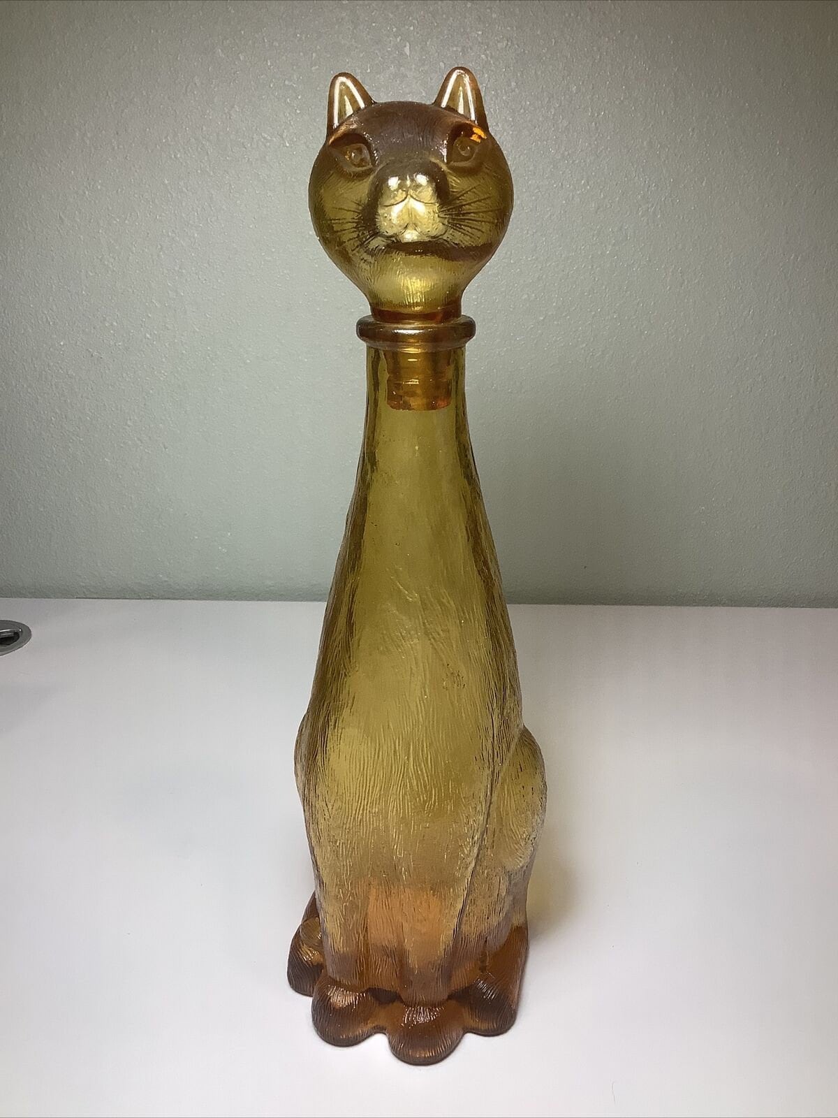 Vintage amber Cat 12.5 inch inch tall Empoli decanter - Vintage art deco,Vintage empoli Made in Italy since 1960s