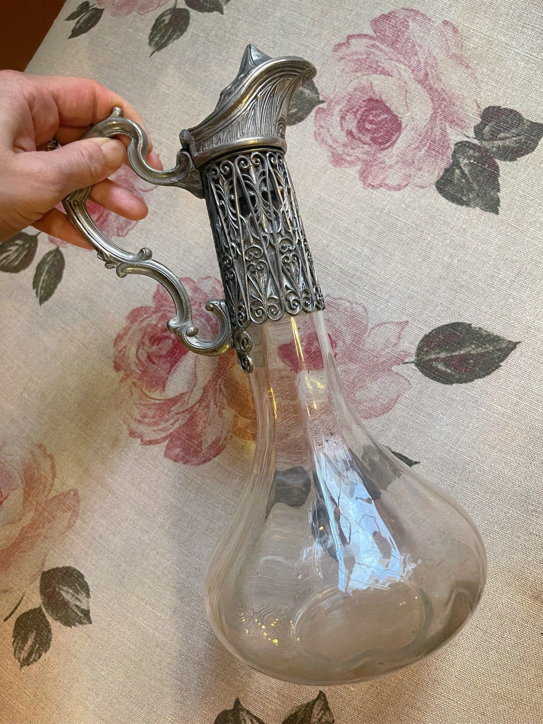 Vintage cristal and pewter’s decanter, Vintage art deco,Vintage French table silverware, since 1900