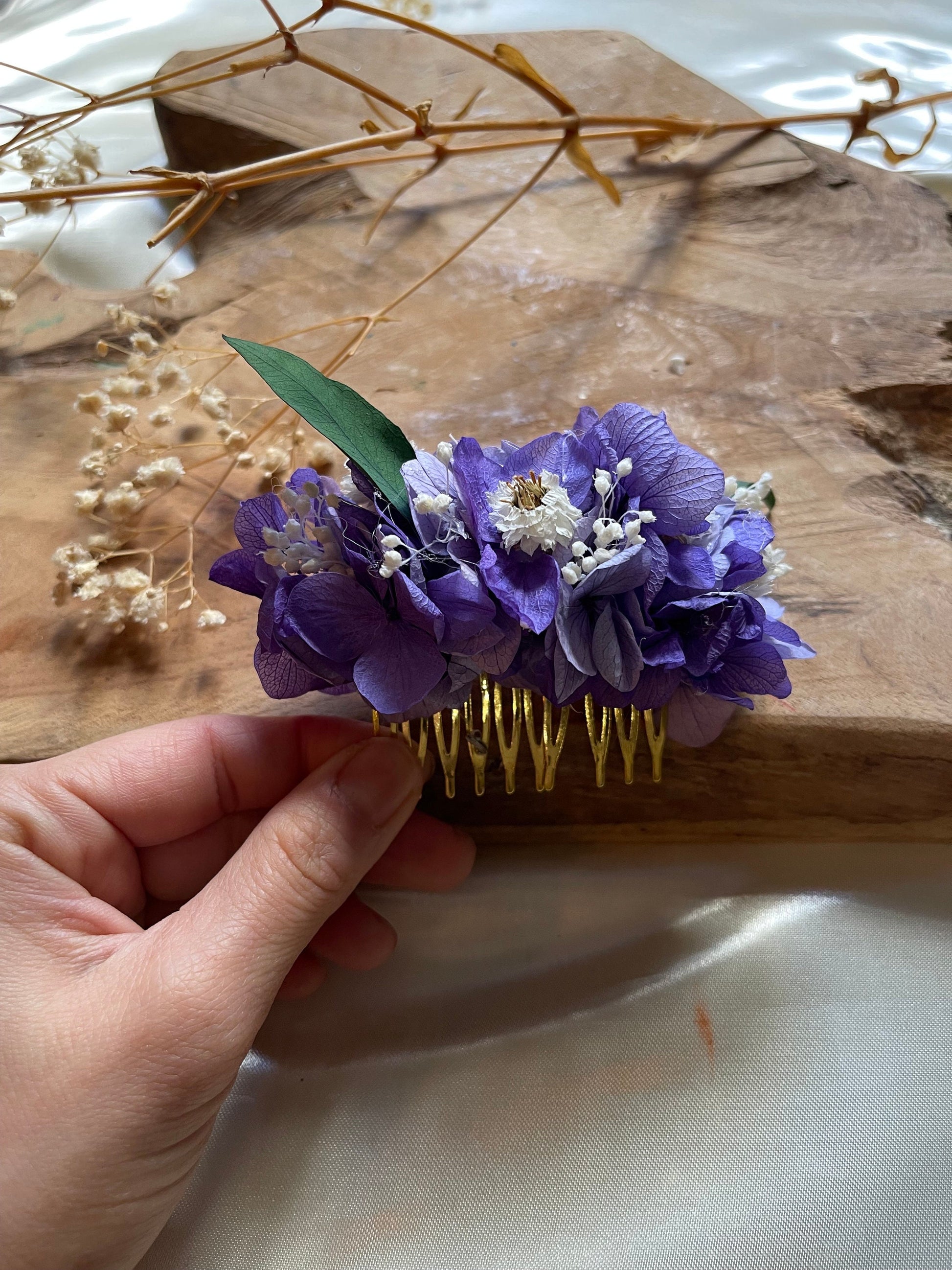 VIOLETTA hair comb preserved hortensia , bridal accessories, wedding accessories DYI